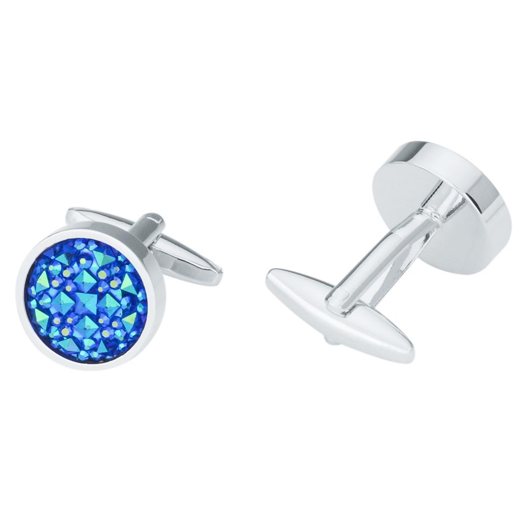 Glitter Crystal Blue Sky Star Circular Round Cufflinks Elegant Mens Jewelry