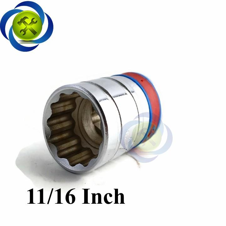 Tuýp 11/16 hệ inh 1/2 Kingtony 433022S loại ngắn 12 cạnh màu trắng 17.46mm