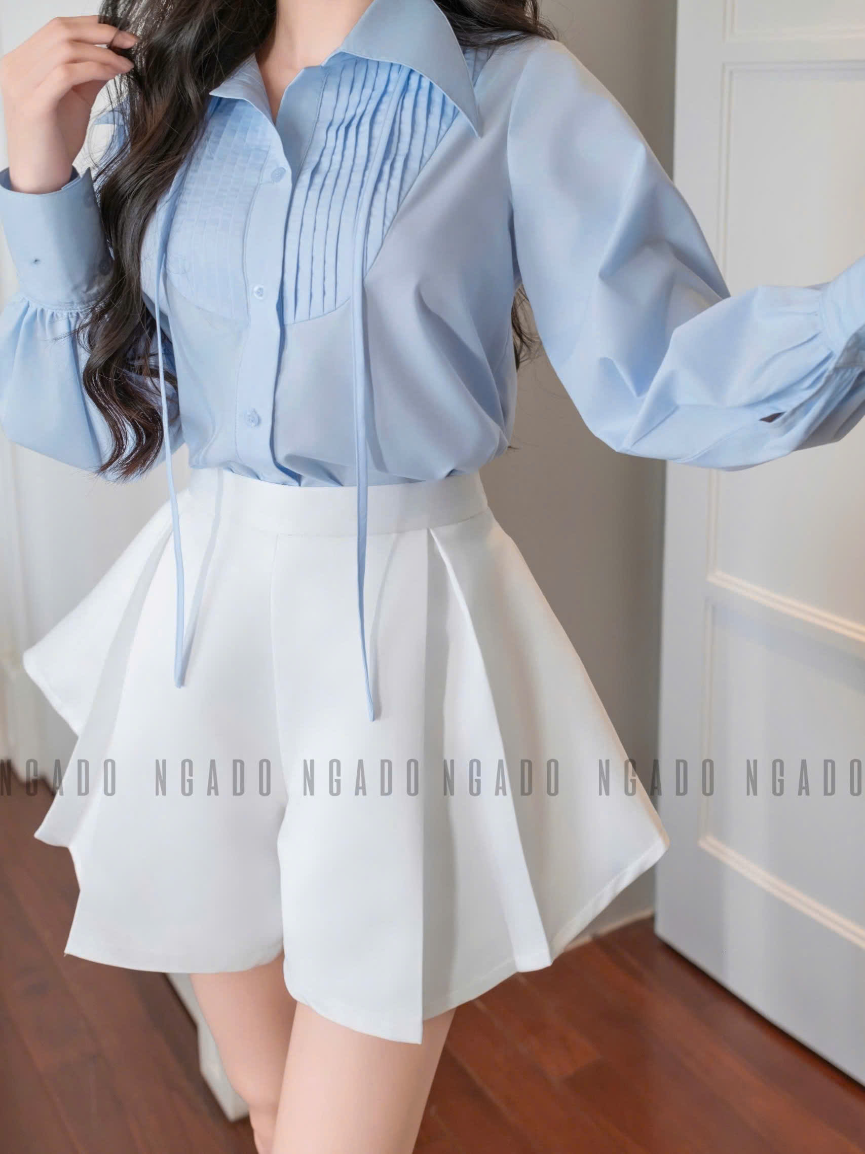 Quần trắng xếp ly NGADO , quần xếp ly Nữ , quần dáng xoè