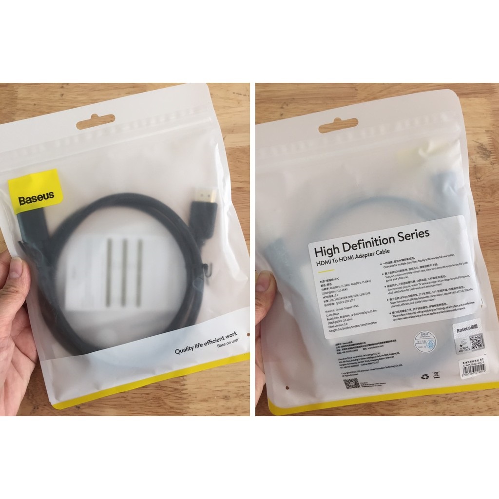 Cáp 2 đầu HDMI 4K nhựa PVC chắc chắn Baseus High Definition Series _ Hàng chính hãng