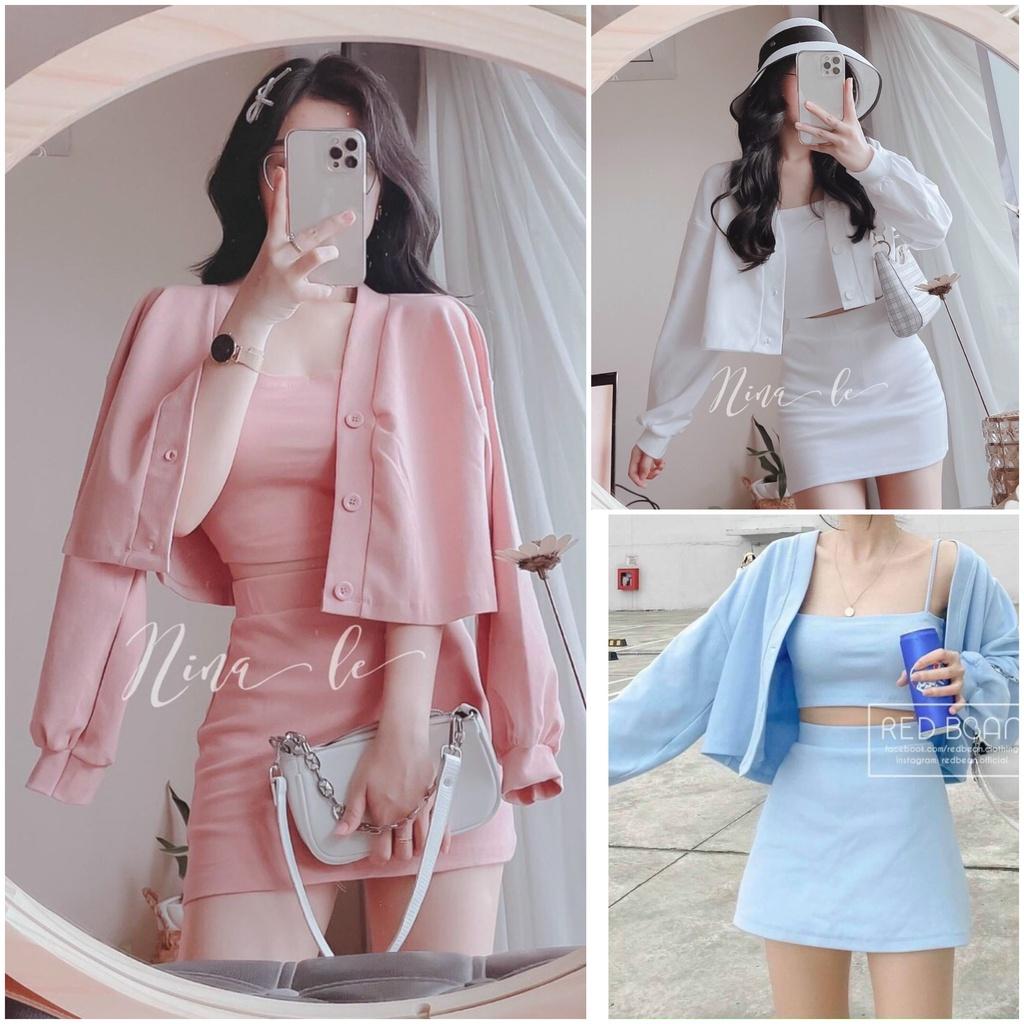 Sét bộ 3 món áo khoác áo 2s và chân váy siêu cute