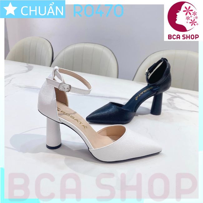 Giày cao gót nữ 8p RO470 ROSATA tại BCASHOP bít mũi, gót trụ tròn quai cài ôm cổ chân - màu trắng kem