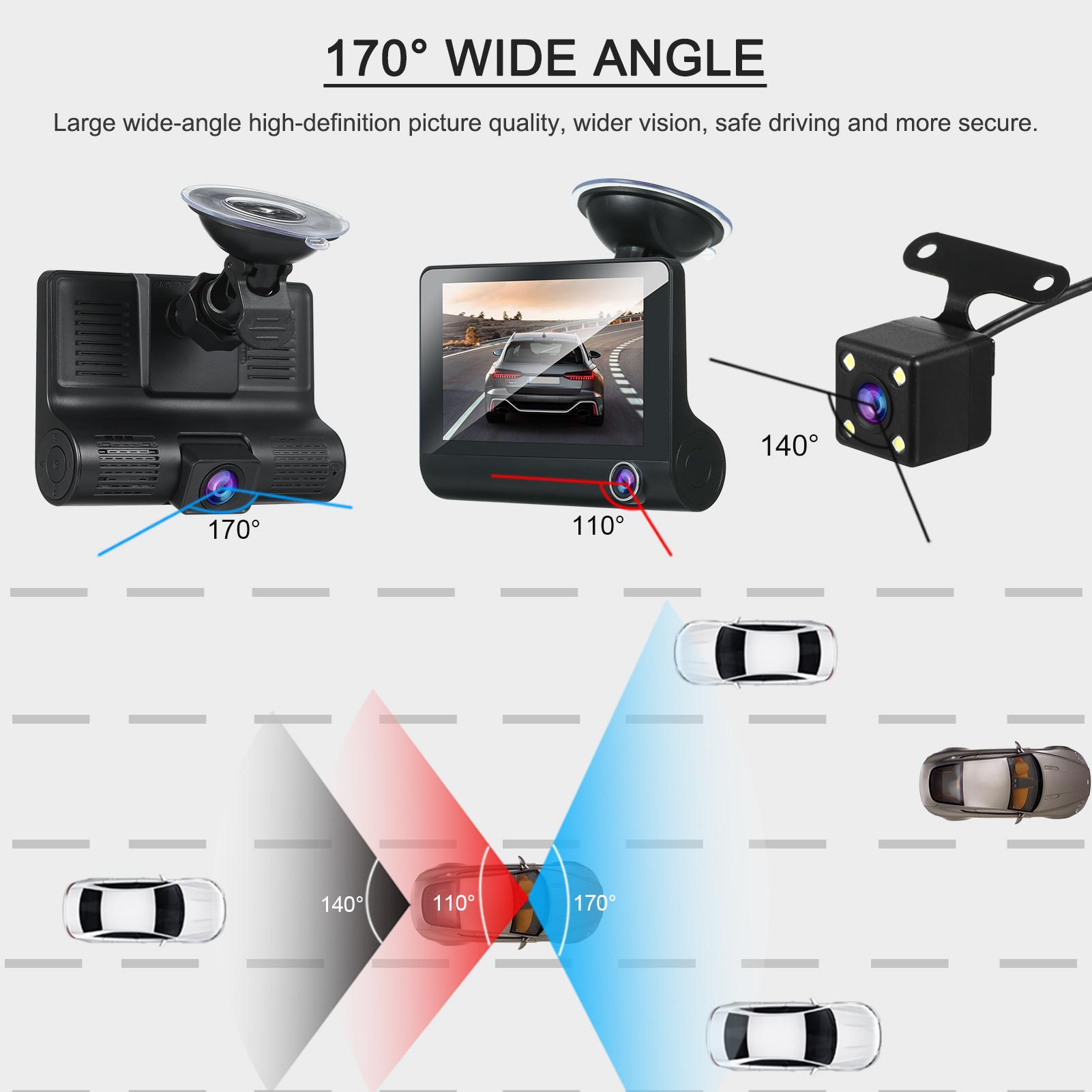 1080P Full HD Dash Cam with 4 Inch IPS Screen Front and Rear Dual Dash Camera Driving Recorder