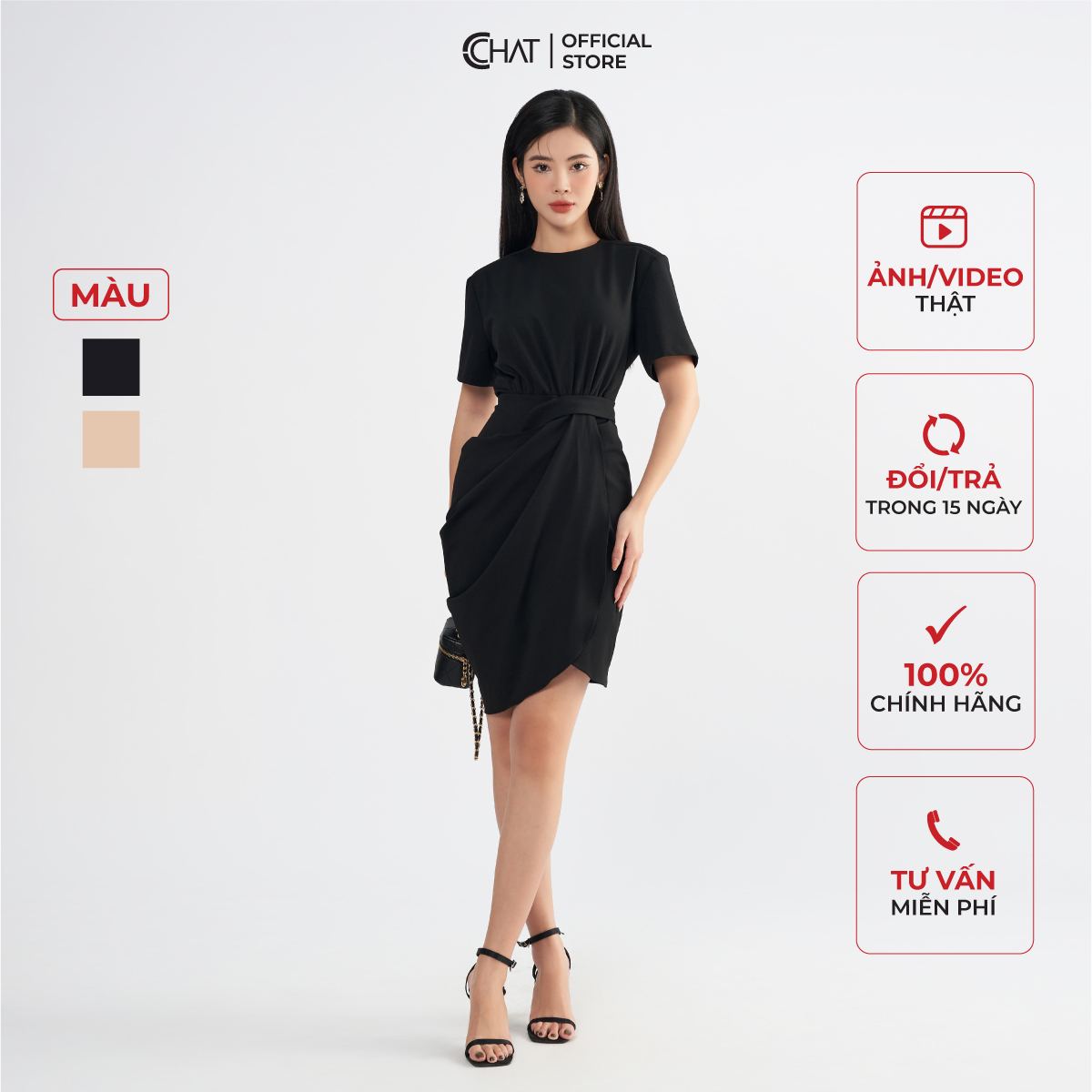 Đầm Nữ Cổ Tròn Xoắn Vạt Thân Dưới Chất Thun Cao Cấp 22VNC2026OT