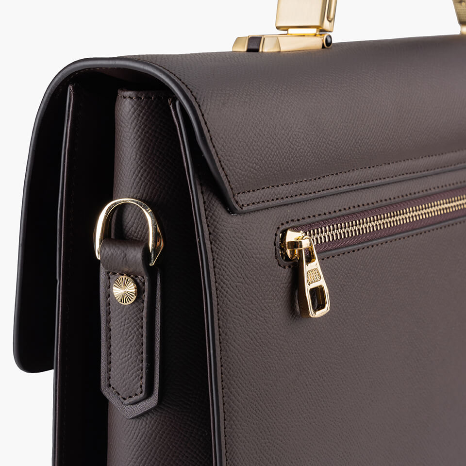 Túi Xách Công Sở Cặp Da Nam Dáng Hộp GENCE CTS16 Da Bò Khóa Số Cao Cấp Màu Nâu