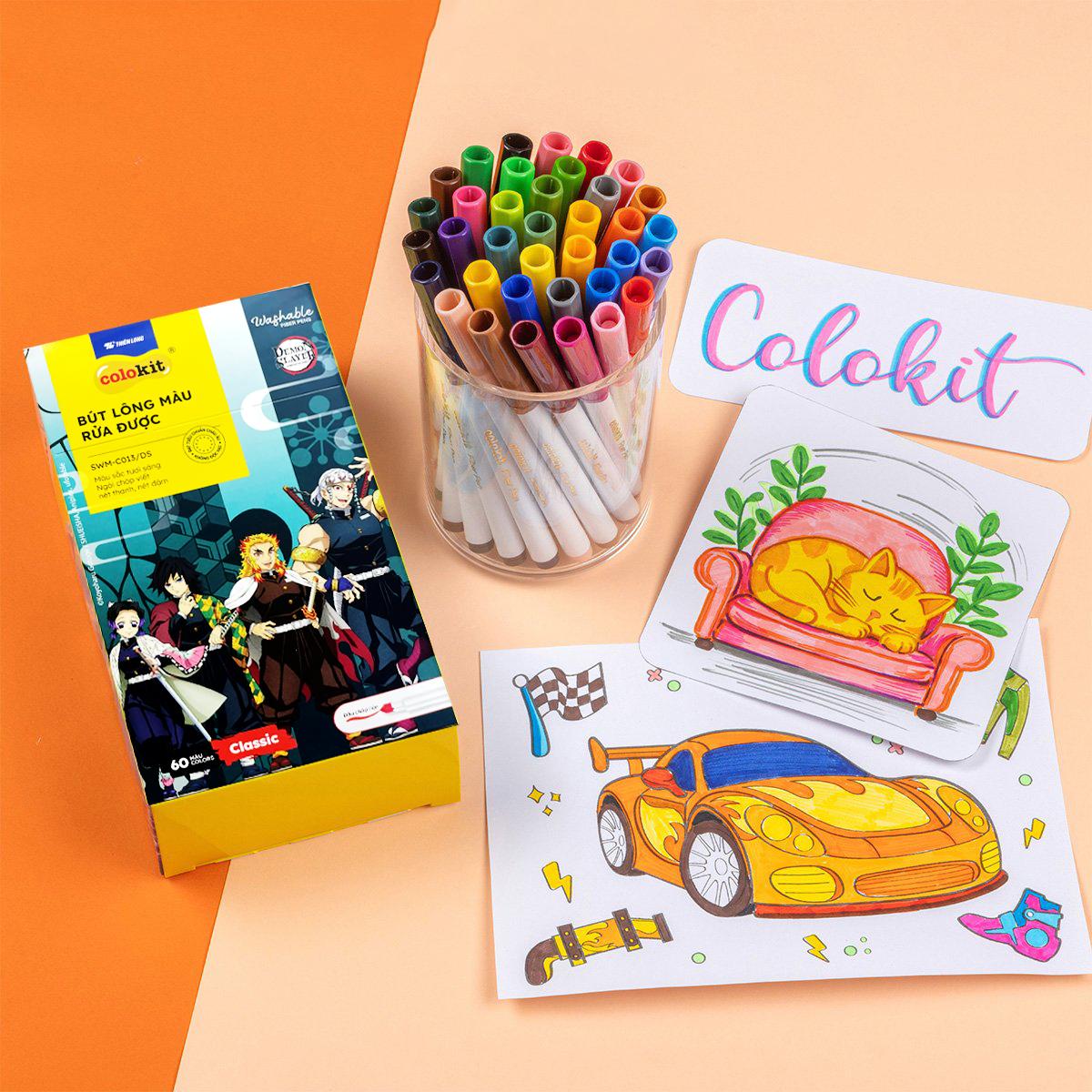 Hộp 60 Bút Lông Màu Rửa Được Washable Fiber Pen - Colokit SWM-C013/DS
