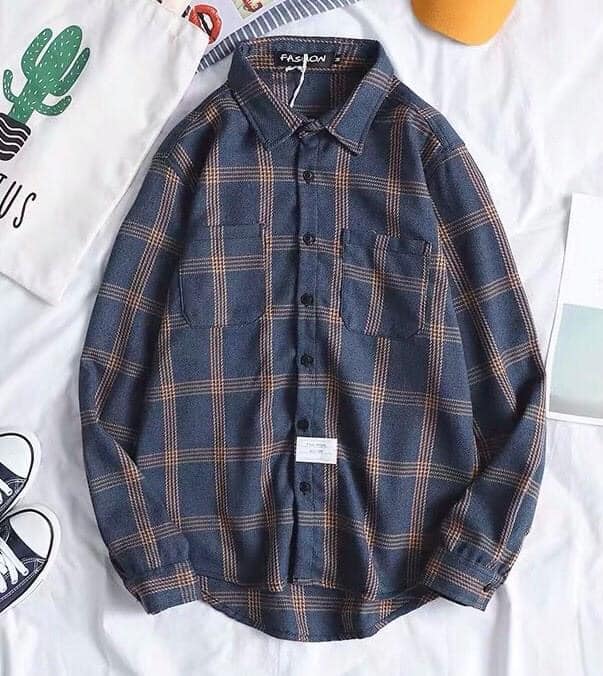 Áo sơ mi unisex form rộng - somi nam nữ sọc số 16