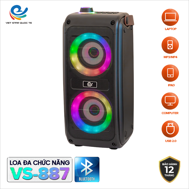 Loa Bluetooth Mini Kèm 1 Micro Có Dây Model VS-887 Hát Karaoke Cực Hay - Hàng Chính Hãng