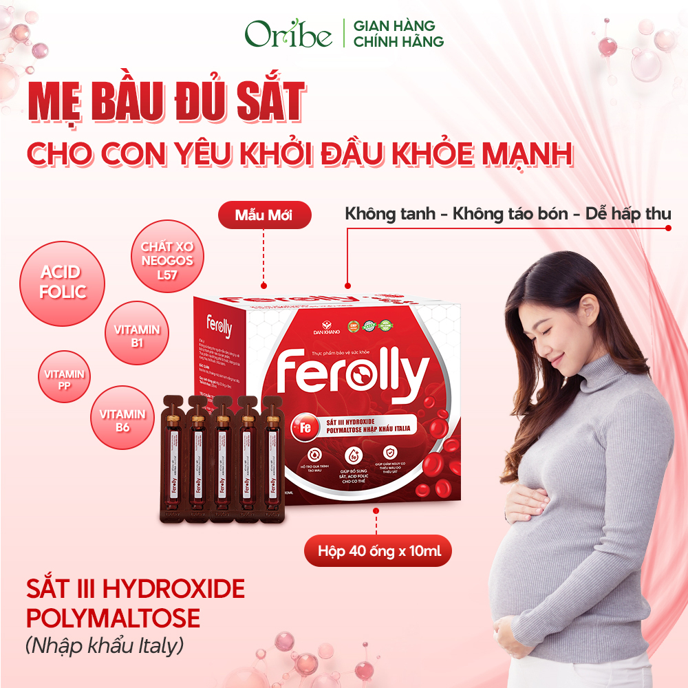 Thực Phẩm Bảo Vệ Sức Khỏe Ferolly Bổ Sung Sắt, Cải Thiện Tình Trạng Thiếu Máu Hộp 40 ống