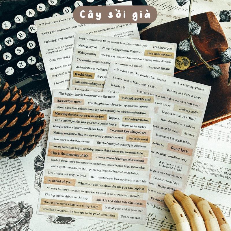 S99 - Tờ sticker giấy vàng be chữ câu quotes tiếng Anh vintage cổ điển JudyCraft trang trí sổ bullet journal, junk journal