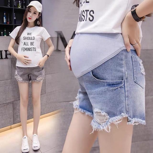 Quần short jean rách cho mẹ bầu