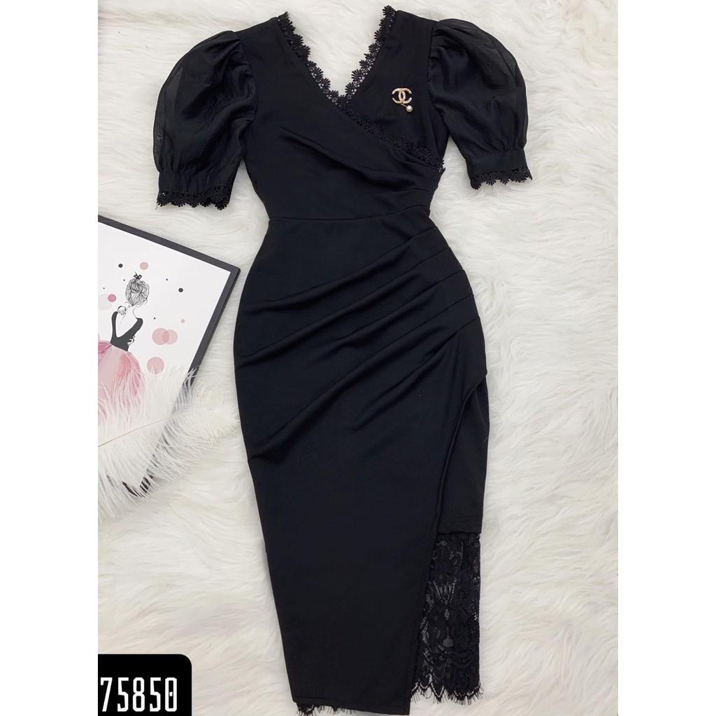 Đầm body phối ren kèm phụ kiện