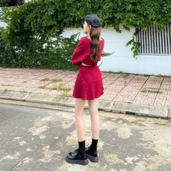 Sét Bộ 3 Món Chân Váy Có Lót Trong Phối Áo Có Mút Ngực Thời Trang Nữ Thiết Kế Phù Hợp Mọi Phong Cách