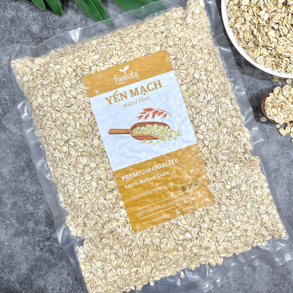 Yến mạch cán dẹt hữu cơ túi 1kg - Ngũ cốc dinh dưỡng cho bữa sáng tràn đầy năng lượng