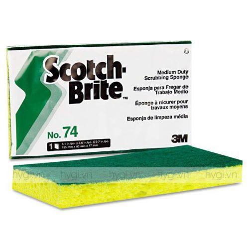 Miếng chùi rửa 2 mặt vàng xanh cùng lớp bọt biển kháng khuẩn 3M Scotch-Brite 74