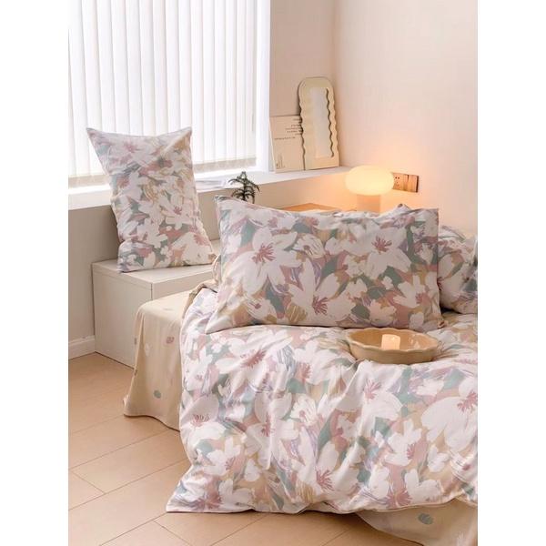 Bộ Chăn Ga Gối Cotton Living 100%cotton Hàng Nhập Khẩu Cao Cấp 4 Món Hoa Nâu