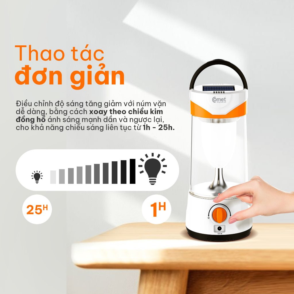 Đèn Sạc Tích Điện LED Comet CRL3103S 10W Pin 1600 mAh Năng Lượng Mặt Trời Siêu Sáng