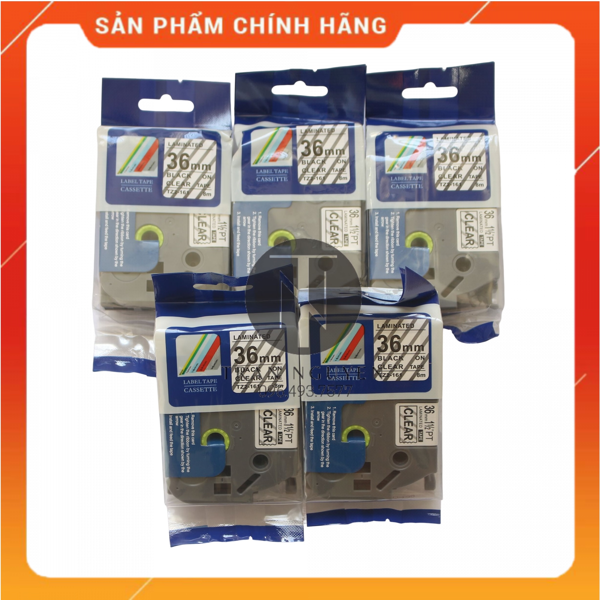 [Combo 3 hộp] Nhãn In Brother Tz2-161 - Đen nền trong 36mm x 8m - Hàng nhập khẩu