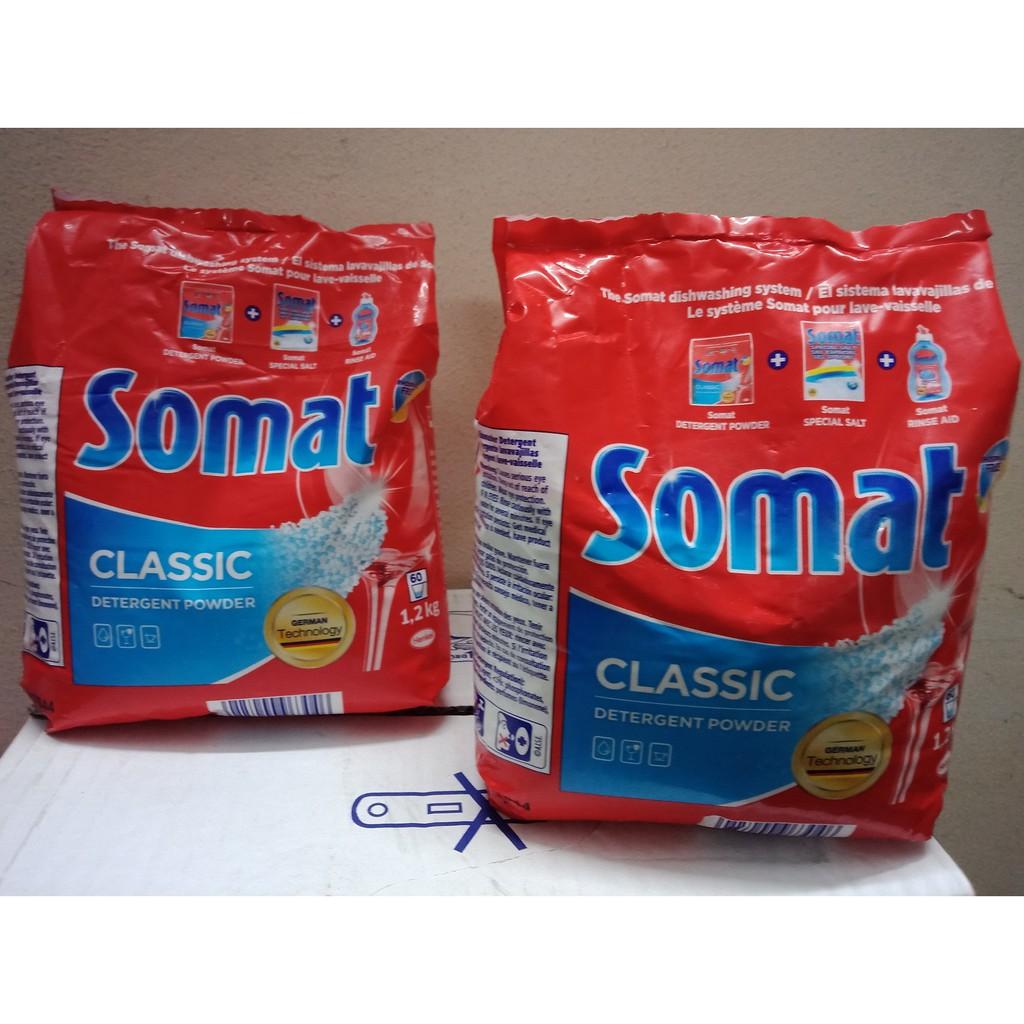 Hình ảnh gói bột rửa bát chén ly Somat 1,2kg chuyên dùng cho máy( tặng que thử nước cứng khi mua 2 gói )kết hợp cùng muối bóng