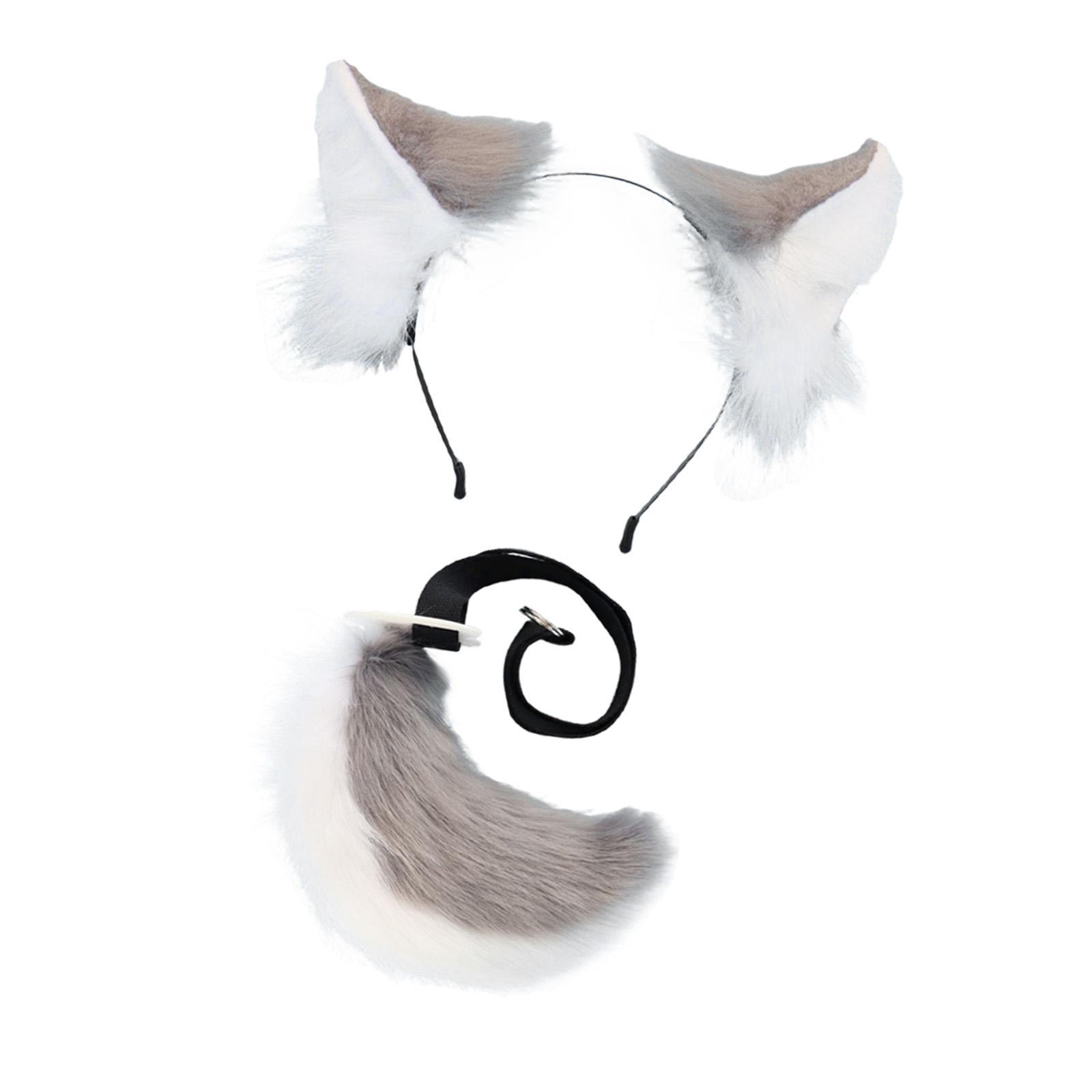 Cats Ears and Long Tail Decor Dress up Plush Hair Hoop Cosplay Set for Children Adults Party Carnival