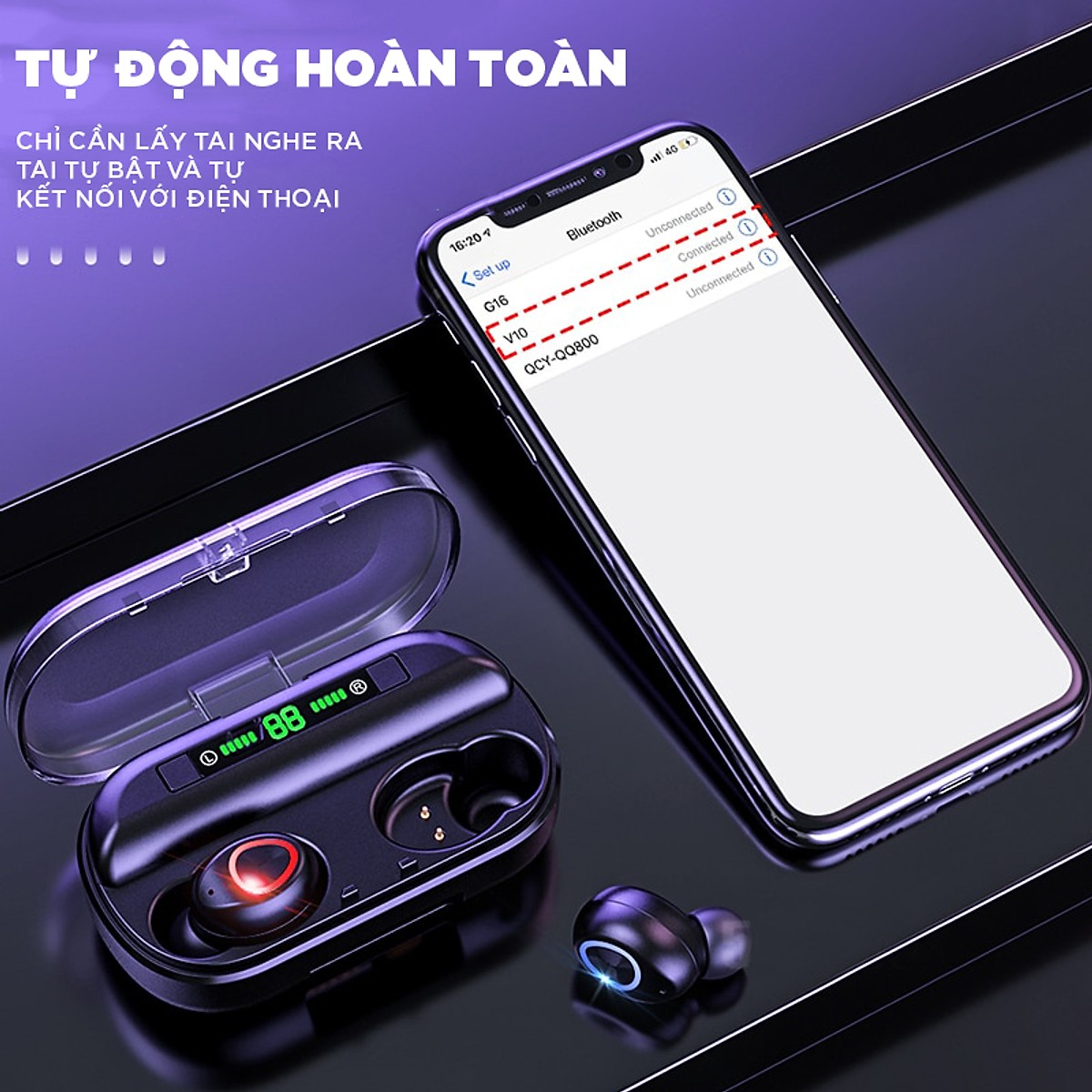 Tai Nghe Bluetooth VINETTEAM Tai Nghe Nhét Tai V10 TWS Chất Lượng Cao - Chống Nước IPX7 - Nghe 90h - Tích Hợp Micro - Tự Động Kết Nối - Tương Thích Cao Cho Tất Cả Điện Thoại -chính hãng