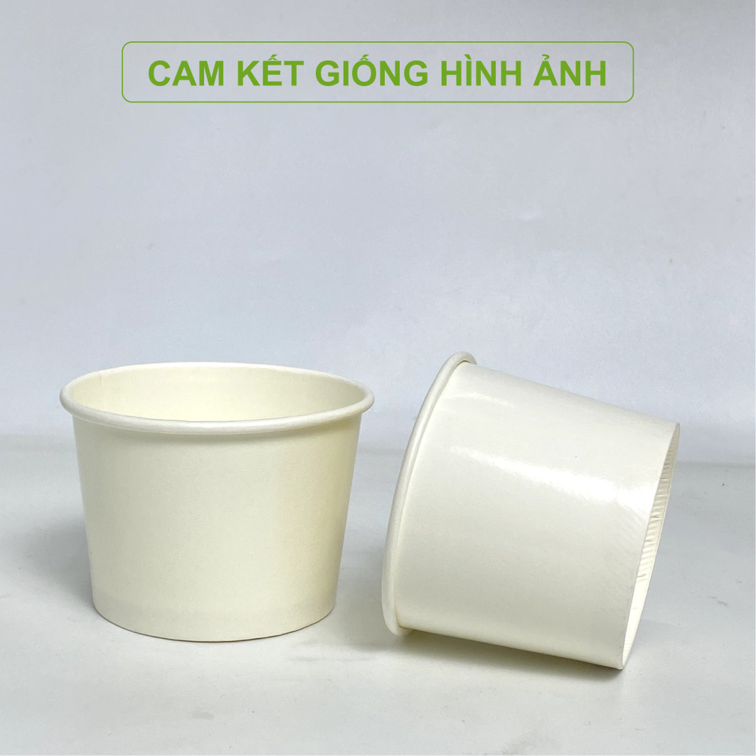 50 tô giấy trắng (260gsm) 12oz - 360ml, 16oz - 500ml, 320z- 946ml có nắp, đựng kem, cháo, thực phẩm nóng, lạnh