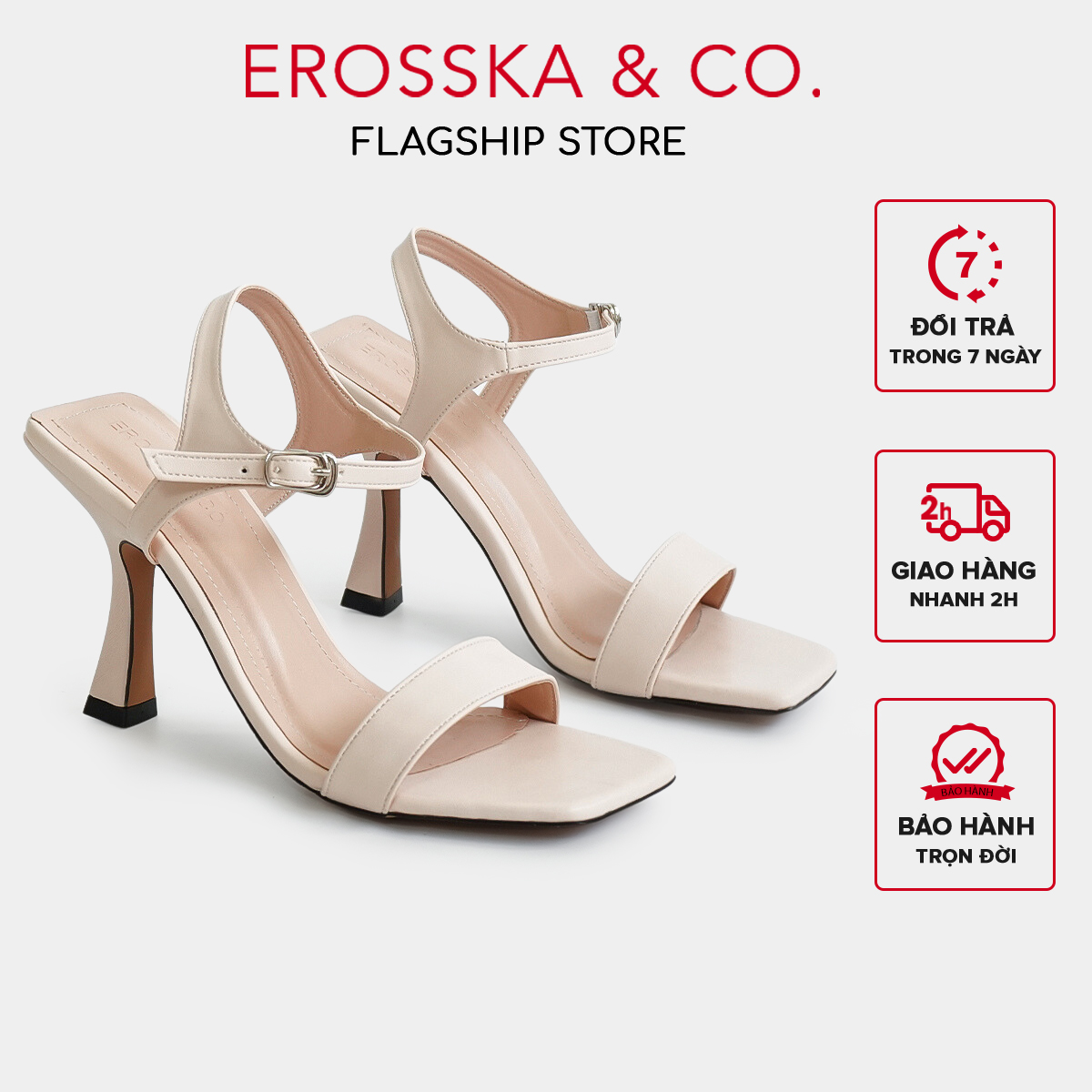 [Form nhỏ tăng 1 size] Erosska - Giày sandal cao gót nữ mũi hở gót nhọn phối dây quai mảnh cao 9cm - EB058