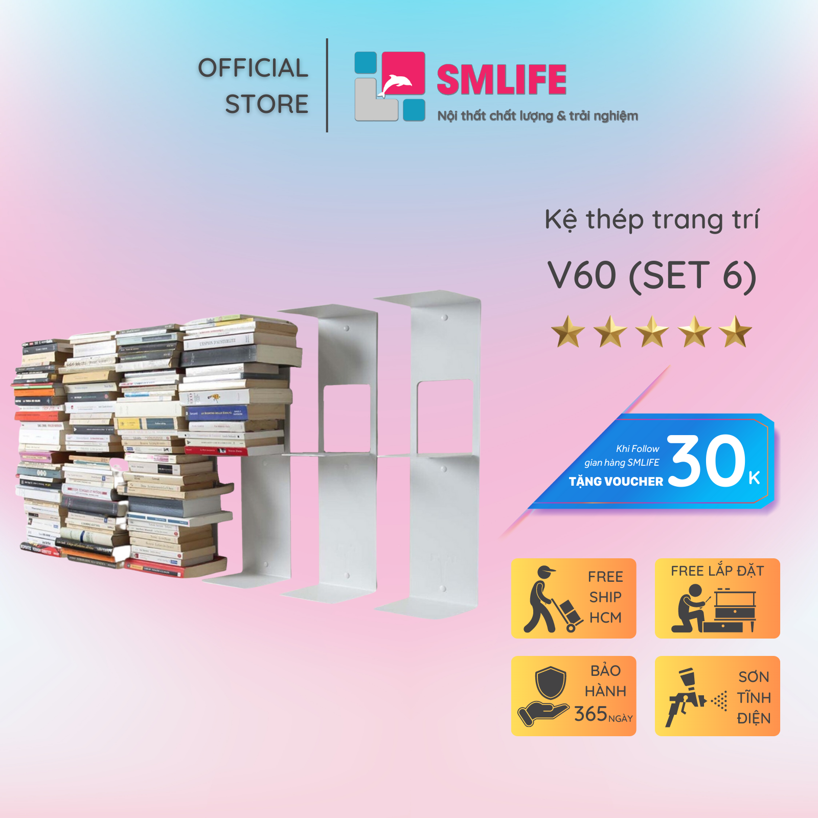 Kệ sách treo tường V60