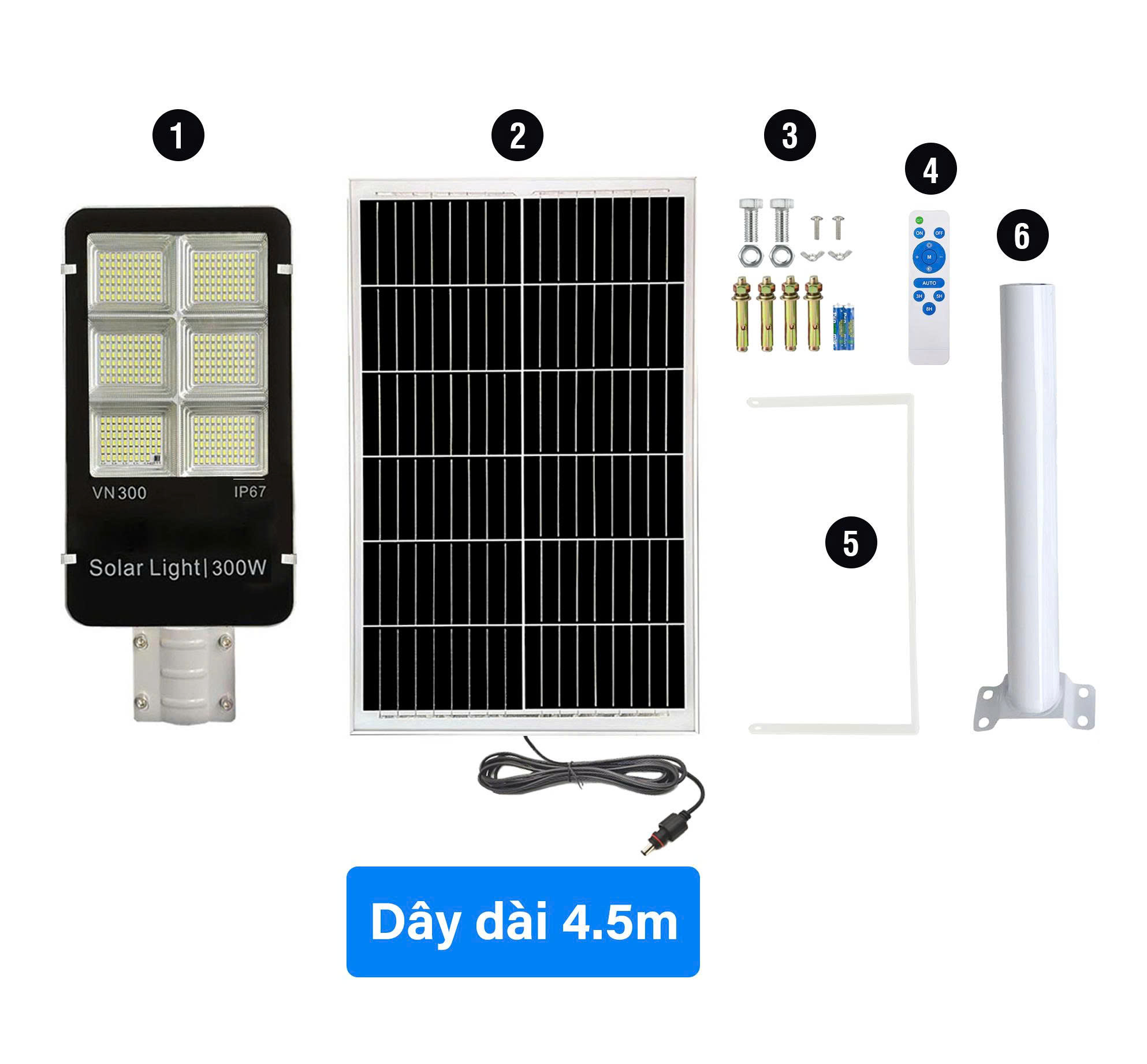 Đèn đường năng lượng mặt trời 300w ( DÂY DÀI 4,5M )