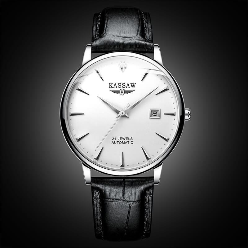 Đồng hồ nam chính hãng KASSAW K865-2 chống nước,chống xước,kính sapphire ,mặt trắng dây da xịn ,hàng mới 100% ,Đồng hồ cơ (Automatic) ,Thiết kế đơn giản và sang trọng
