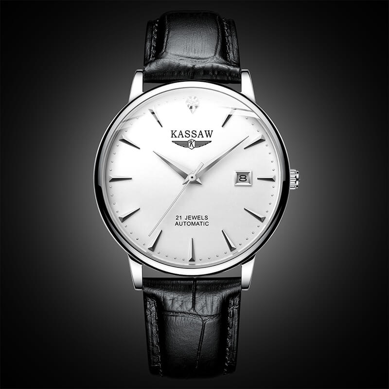 Đồng hồ đôi chính hãng KASSAW K865-8 chống nước,chống xước,kính sapphire ,mặt trắng dây da xịn ,hàng mới 100% ,Đồng hồ cơ ,Thiết kế đơn giản và sang trọng