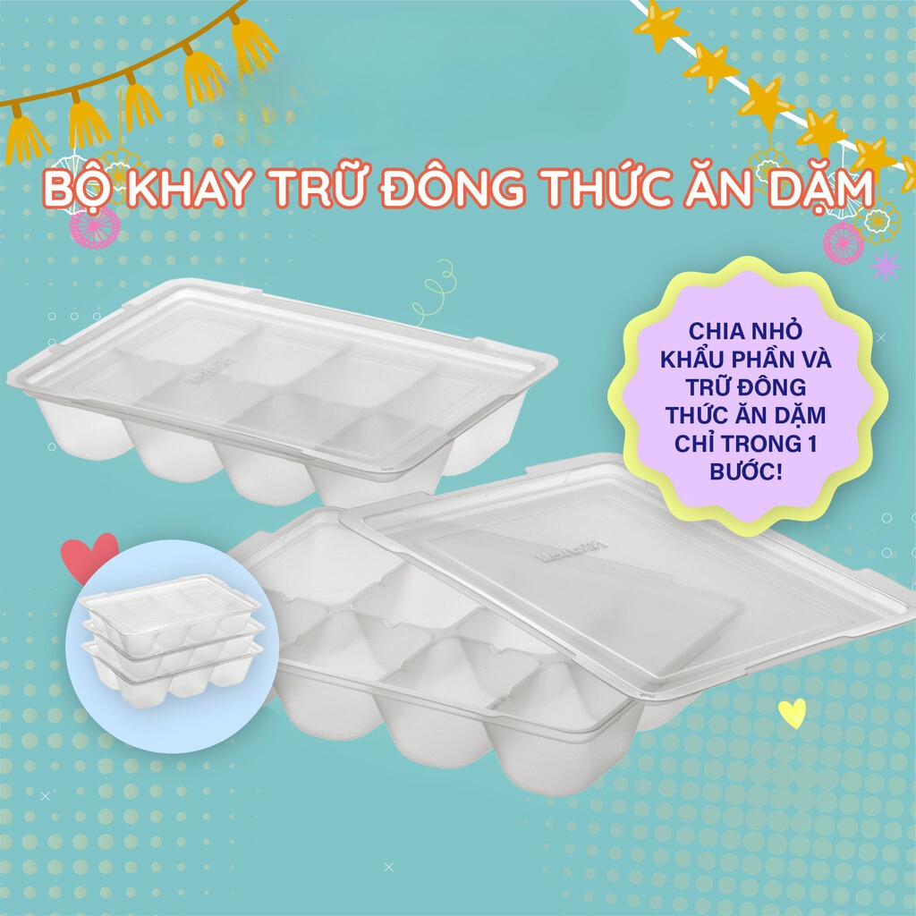 Bộ khay trữ đông thức ăn dặm Richell Nhật Bản có nắp đậy 15-25-50ml