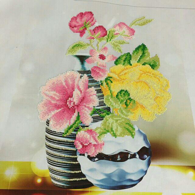 Tranh đính đá 3 bức bình hoa 150×60CM