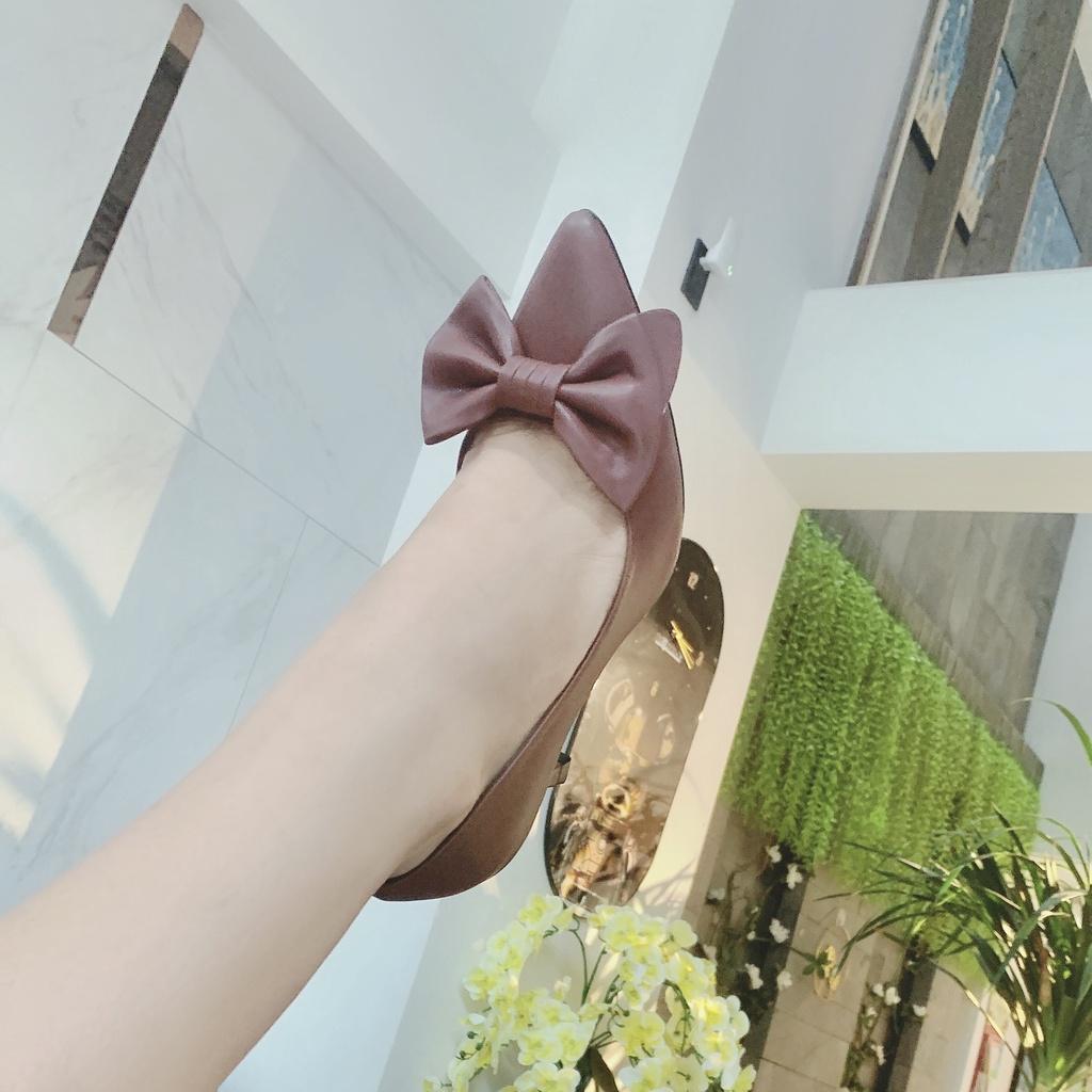 Giày cao gót nữ đính nơ, gót nhọn ROSATA RO465 - 6p - Đen, Nâu - HÀNG VIỆT NAM - BKSTORE