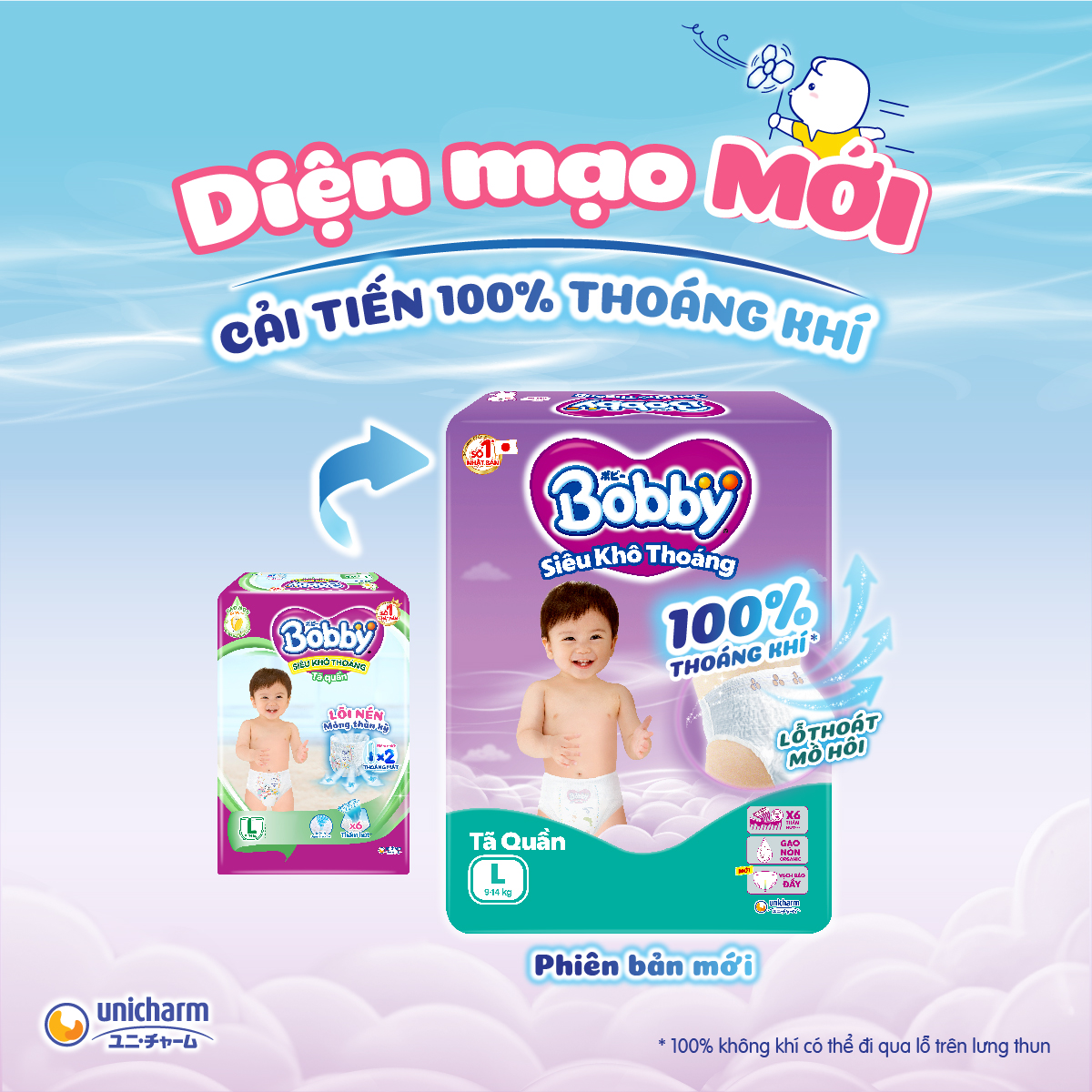 [TẶNG KÈM 8 MIẾNG] Tã quần Bobby Siêu Khô Thoáng - 100% Thoáng Khí Mega Jumbo