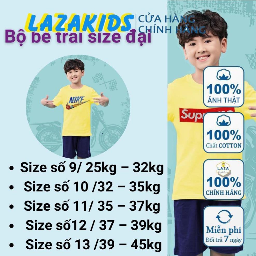 Bộ đồ bé trai 20kg-40kg. Quần áo trẻ em 5-14 tuổi LAZAKIDS hàn quốc cotton 100% mát mịn đẹp xuất khẩu size đại in logo