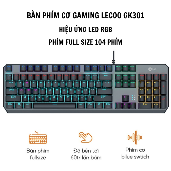 Bàn Phím Cơ Gaming Sothing Lecoo GK301, Hiệu Ứng LED Chơi Game Cho Máy Tính- Hàng Chính Hãng