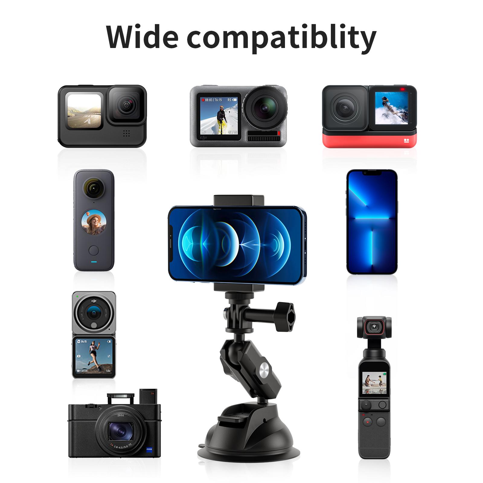 TELESIN Giá Đỡ Điện Thoại Ô Tô Cốc Hút Điều Chỉnh 360° 1/4 Bộ Chuyển Đổi Tiêu Chuẩn Cho GoPro 10 9 Insta360 Osmo Action Điện Thoại Di Động SJCAM