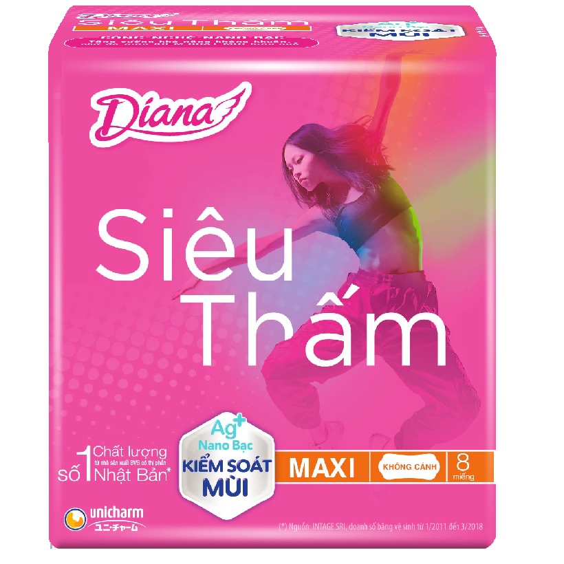 Combo 6 gói Băng vệ sinh Diana Siêu thấm dày không cánh 8 miếng