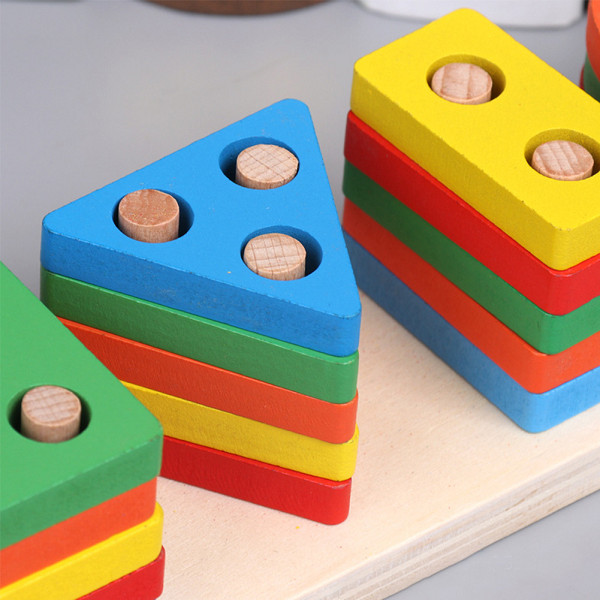 Đồ chơi hình khối bằng gỗ xây dựng 5 cột khối lắp ghép hình học - đồ chơi gỗ thông minh cho bé