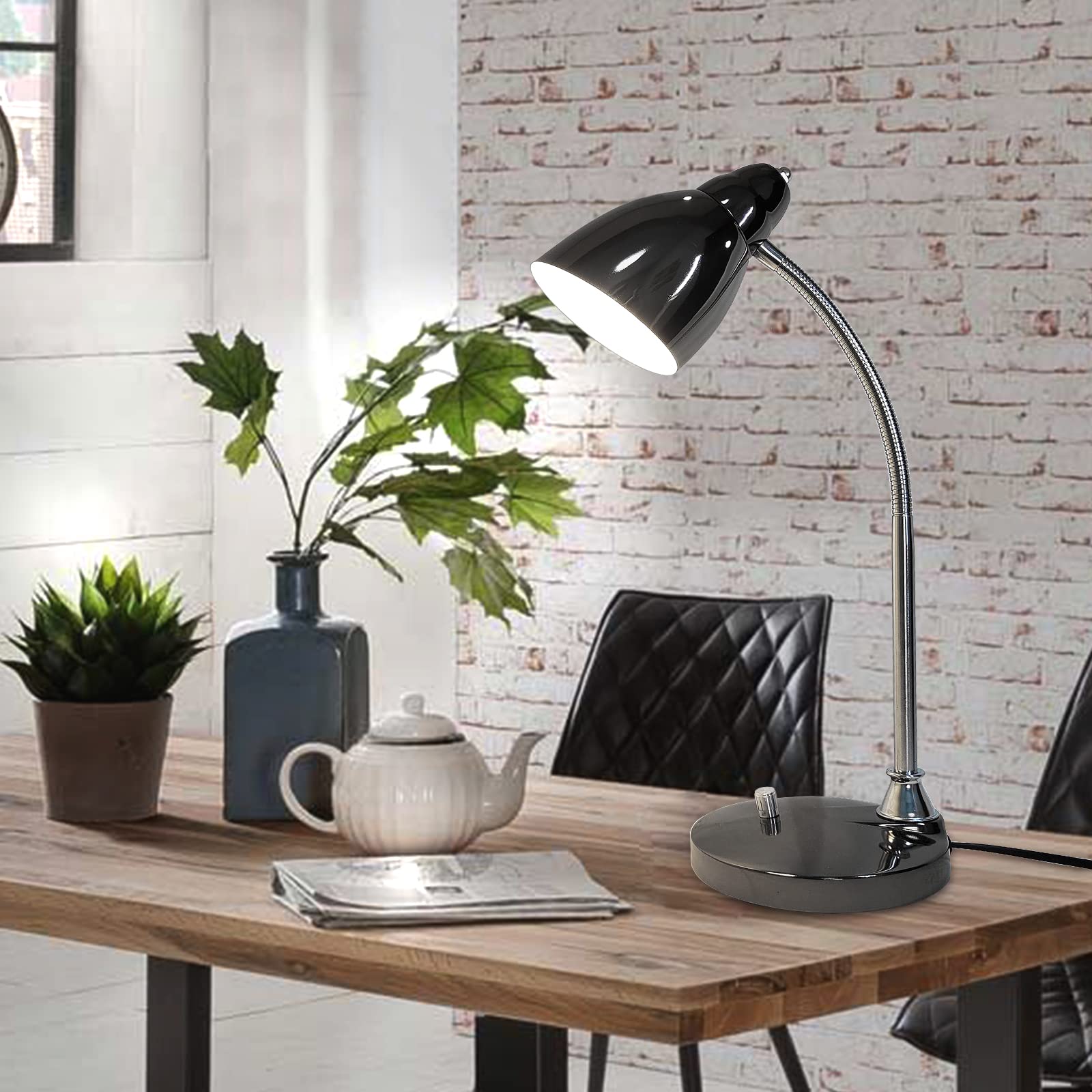 Đèn đọc sách để bàn Plating Black Metal Flexible Gooseneck Desk Lamp (Gồm bóng đèn)