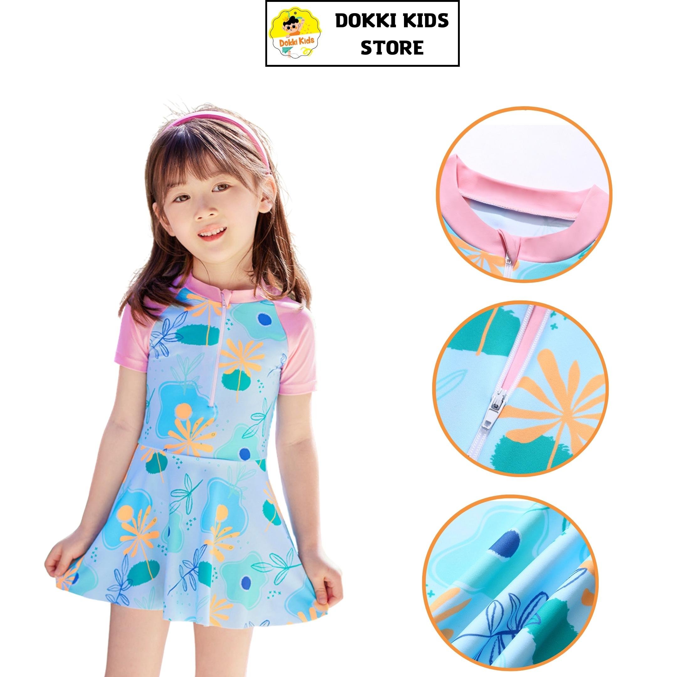 Bộ đồ bơi cho bé gái dokki áo liền váy cho bé hoạt động thoải mái, thoáng mát