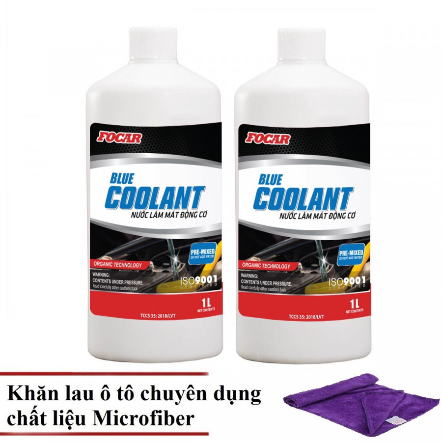 Bộ 2 sản phẩm nước làm mát ô tô Focar Blue Coolant 1L - Tặng khăn lau