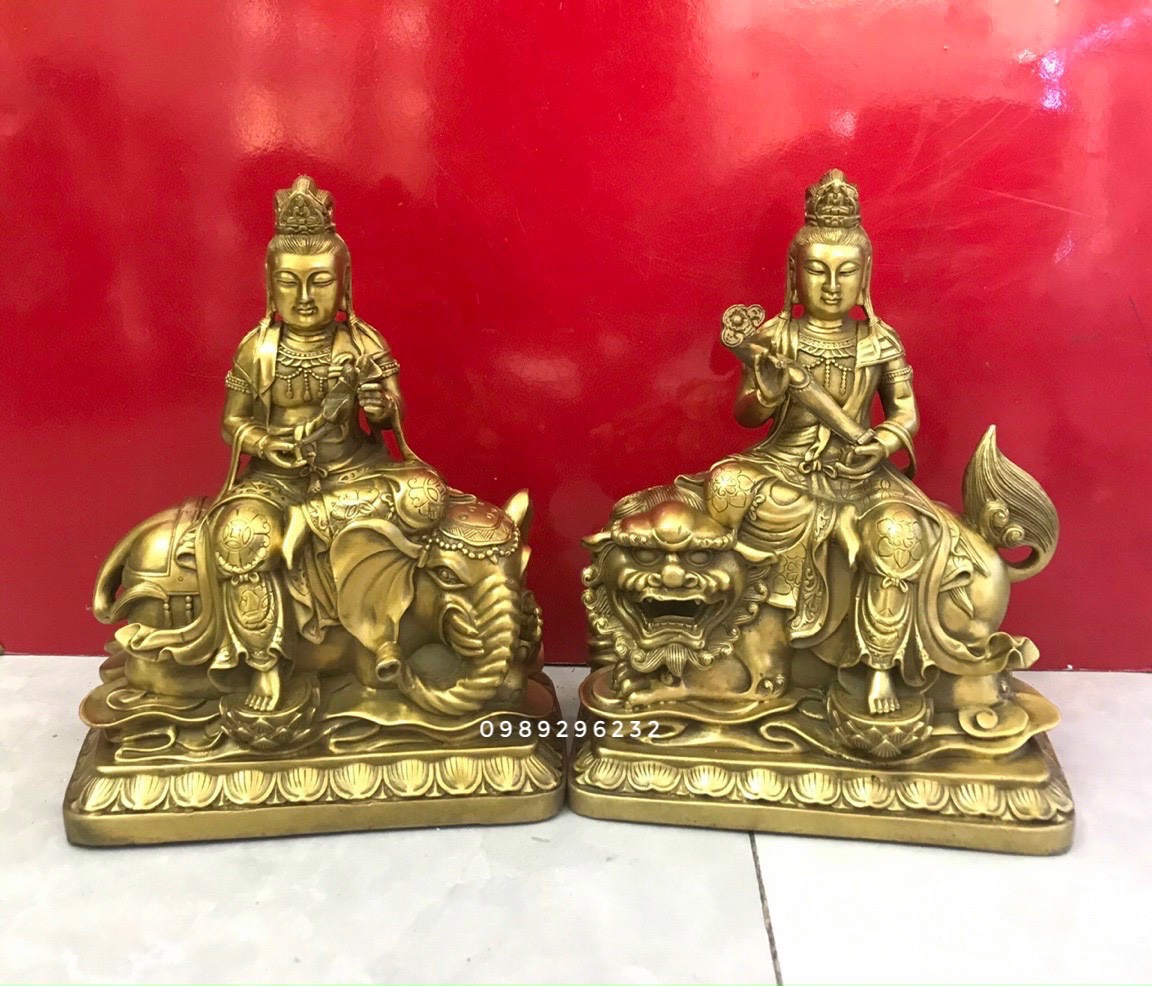 Tượng Phật bà quan âm Văn Thù - Phổ Hiền bồ tát bằng đồng - Quan Âm Văn Thù - Phổ Hiền