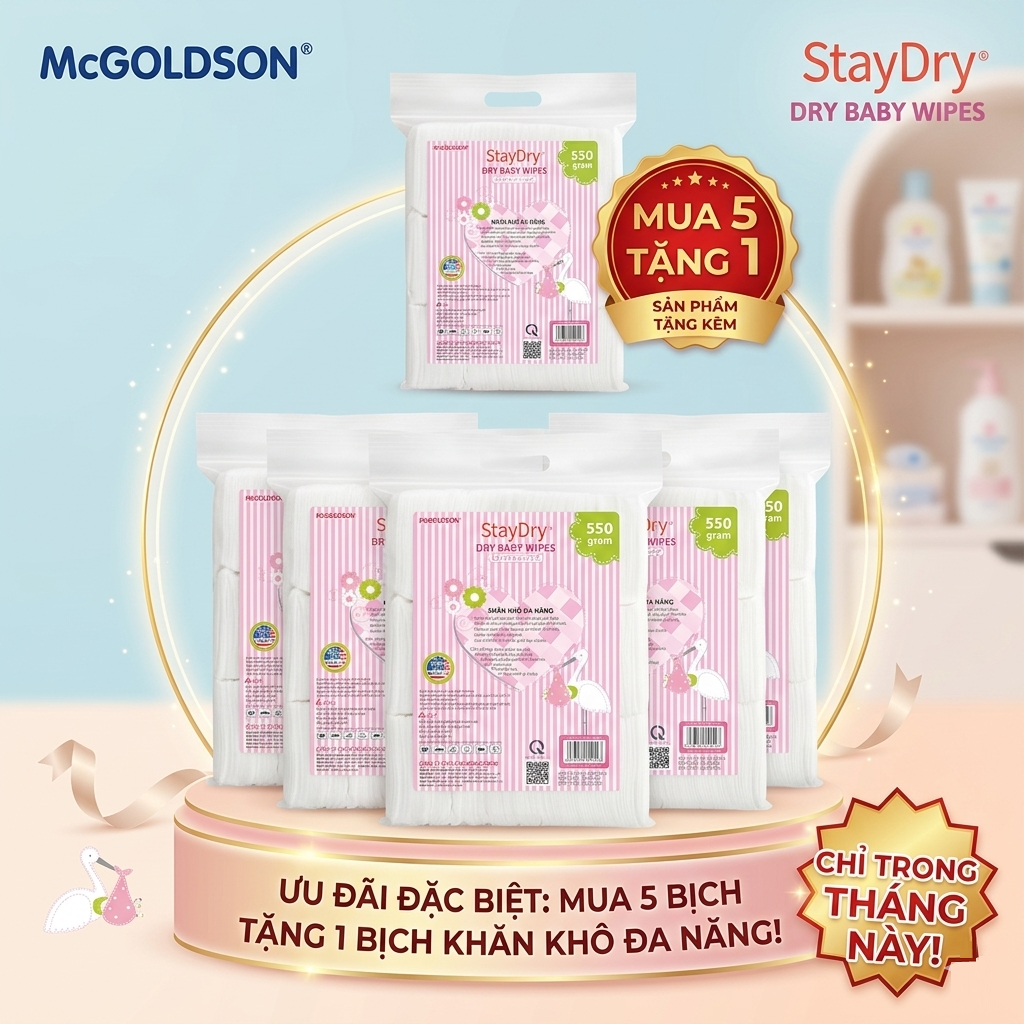Combo 5 bịch khăn khô đa năng StayDry 550g tặng 1 bịch cùng loại