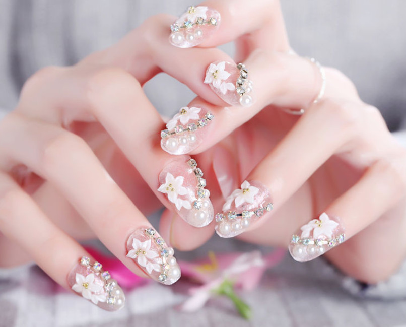 Móng tay giả nail thời trang đính đá - Bộ 24 móng