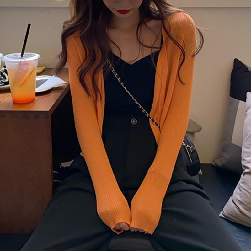 Áo Khoác Cardigan Dệt Kim Mỏng Tay Dài Cổ Chữ V Thiết Kế Đơn Giản Cho Nữ