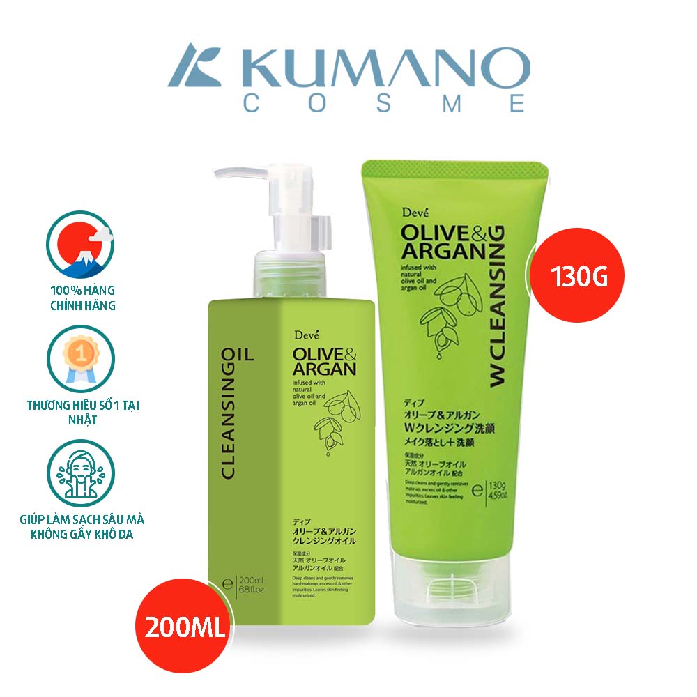 Combo Dầu Tẩy Trang Và Sữa Rửa Mặt Deve Chiết Xuất Dầu Olive &amp; Argan