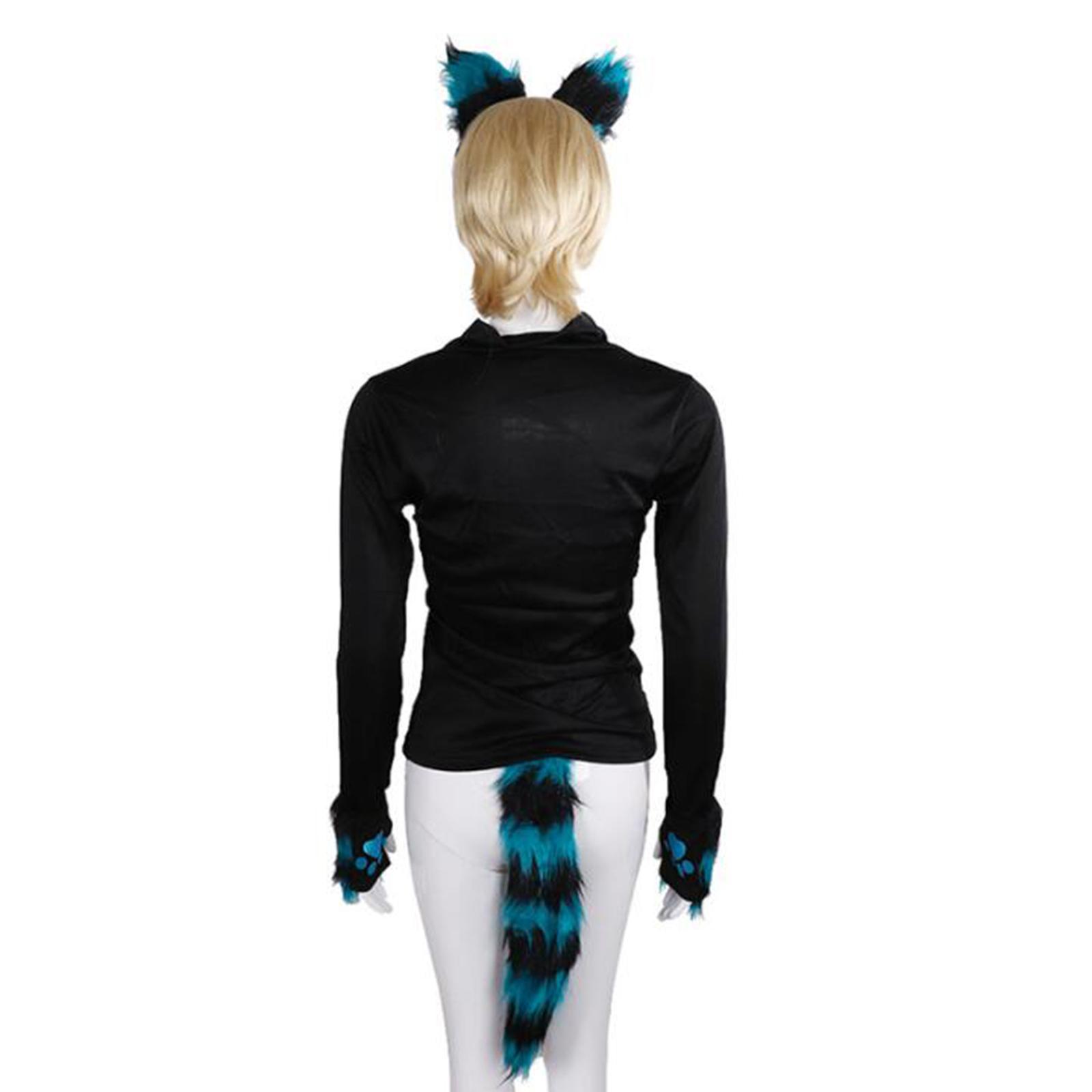 Fox Ears Hair Hoop Costume Cosplay Tail Set Dress Gift Headpiece for Masquerade Kids Adult