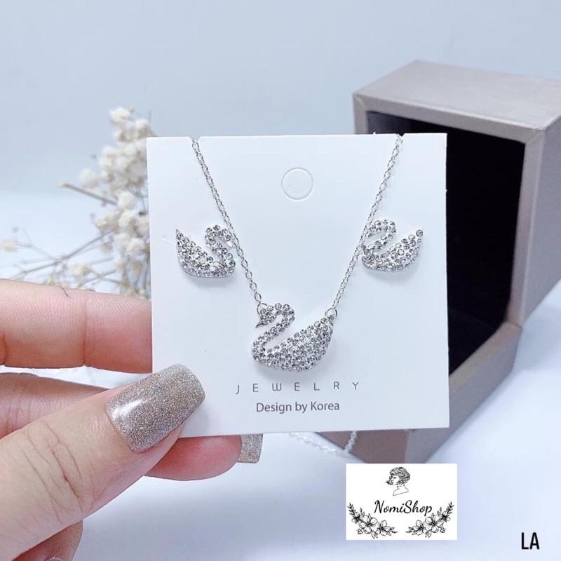 Bộ Trang sức Bạc, Set thiên nga bông tai và dây chuyền, 3 màu Siêu hot - Bạc nomi